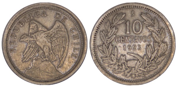 Чили, 10 сентаво 1923 год