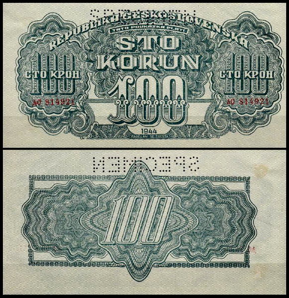 Чехословакия 100 крон 1944 (AUNC Pick 48s)