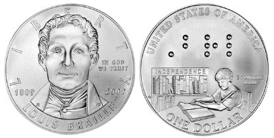 США, 1 доллар 2009 год, Луи Брайль