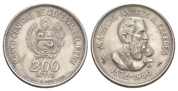 Перу, 200 инти 1986 год, Андрес Касерас Великий Маршал