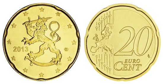 Финляндия, 20 центов 2013 (UNC, латунь)