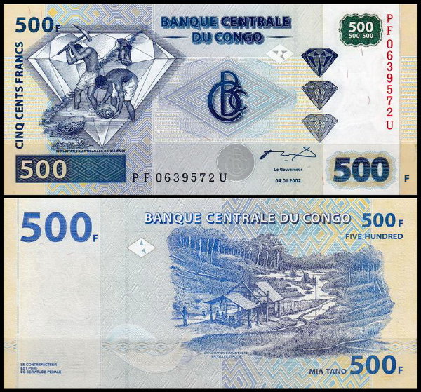 ДР Конго 500 франков 2002 (UNC Pick 96)