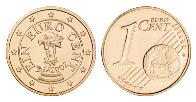 Австрия, 1 цент 2002 (UNC, медь)