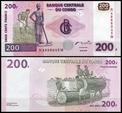 ДР Конго 200 франков 2000 (UNC Pick 95)