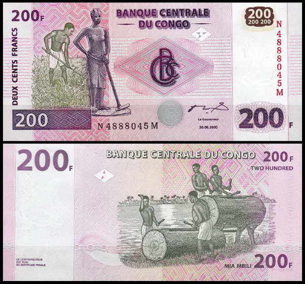 ДР Конго 200 франков 2000 (UNC Pick 95)