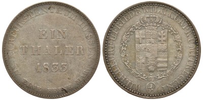 Гессен-Кассель 1 талер 1833 Вильгельм II Гессен-Кассельский (1821-1847) и Фридрих Вильгельм I (1831-1847)