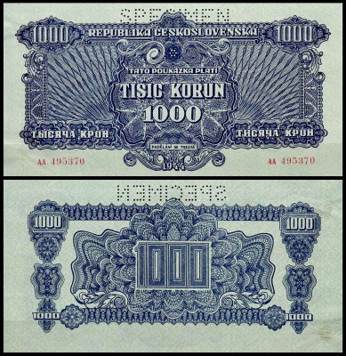 Чехословакия 1000 крон 1944 (AUNC Pick 50s)