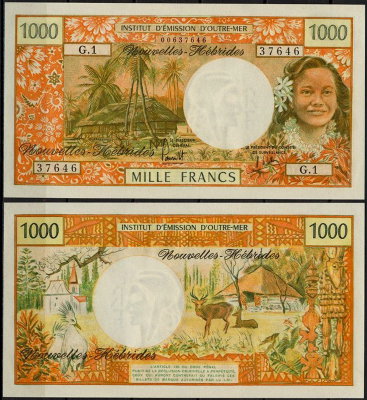 Новые Гебриды 1000 франков 1970-1980 (UNC Pick 20)