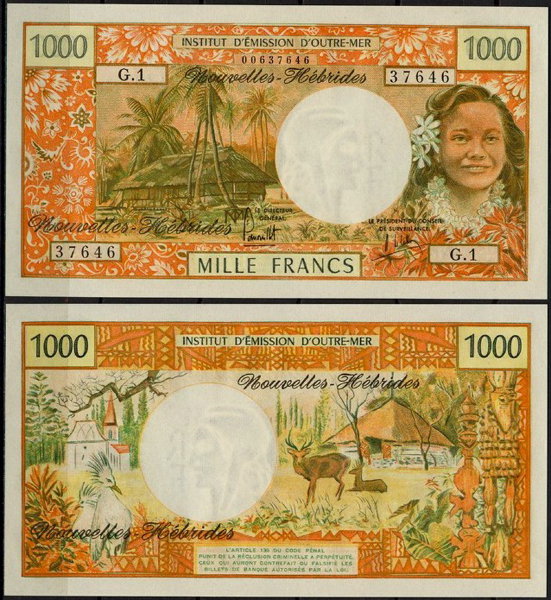 Новые Гебриды 1000 франков 1970-1980 (UNC Pick 20)