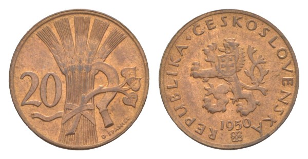 Чехословакия, 20 геллеров 1950 год