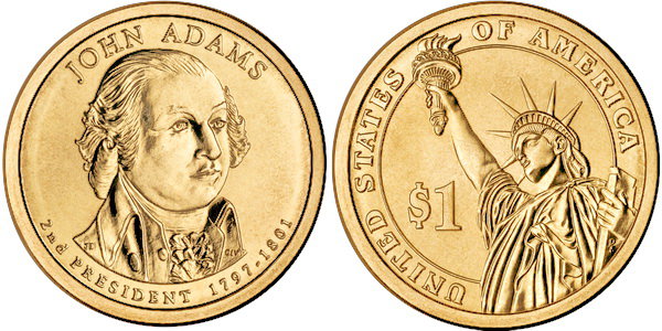 США, 1 доллар 2007 год, 2-й президент Джон Адамс