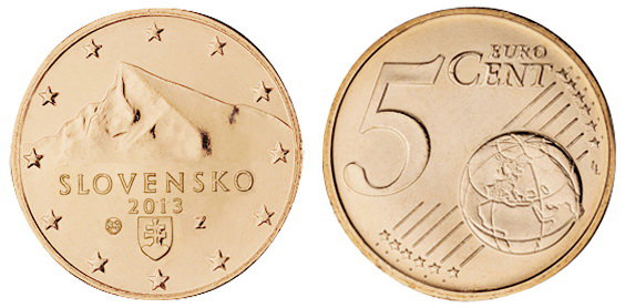 Словакия, 5 центов 2013 (UNC, медь)