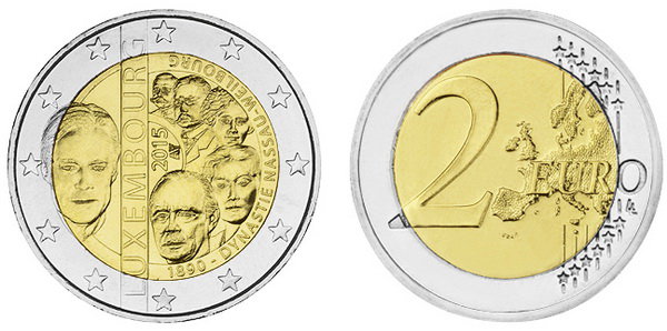 Люксембург, 2 евро 2015 (UNC) 125-летие династии Нассау-Вайльбург