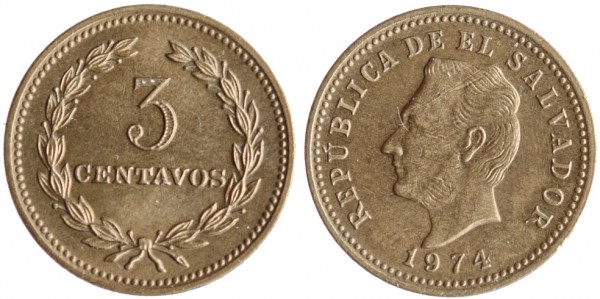 Сальвадор, 3 сентаво 1974 год, UNC