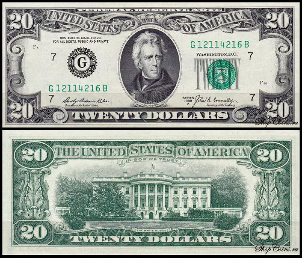США 20 долларов 1969A (UNC Pick 452b) Federal Reserve Note