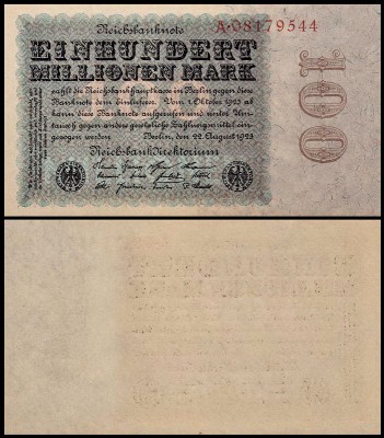 Германия 100.000.000 марок 1923 UNC P.107 Вариант 7