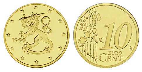 Финляндия, 10 центов 1999 (UNC, латунь)