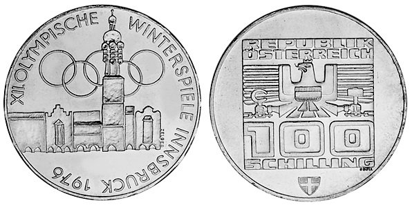 Австрия, 100 шиллингов 1976 год, XII Олимпийские игры в Инсбруке, Вена