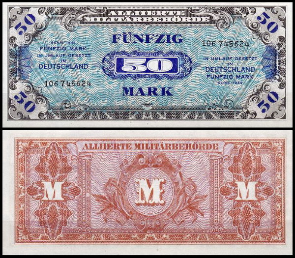 Германия 50 марок 1944 UNC P.196 Номер 9 цифр