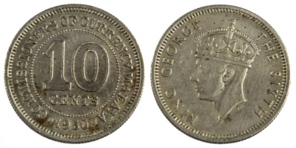 Малайя, 10 центов 1950 год