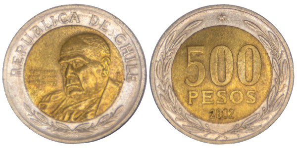 Чили, 500 песо 2002 год