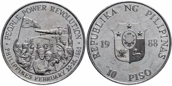 Филиппины, 10 песо 1988 год - Желтая революция