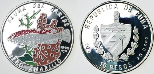Куба, 10 песо 1994 год,  Морской Окунь