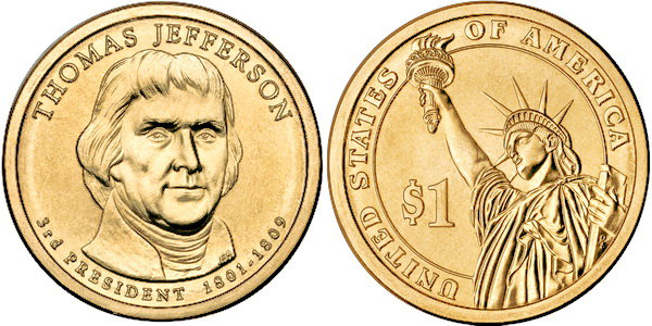 США, 1 доллар 2007 год, 3-й президент Томас Джефферсон