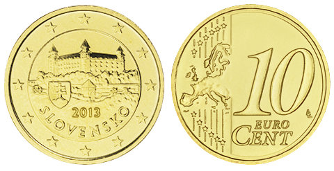 Словакия, 10 центов 2013 (UNC, латунь)