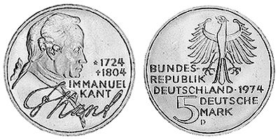 Германия, 5 марок 1974 год, Иммануил Кант