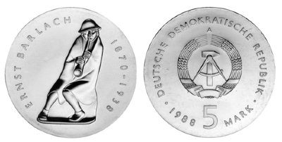 ГДР, 5 марок 1988 год, Эрнст Генрих Барлах
