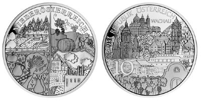 Австрия, 10 евро 2013 год, Монастыри Мельк и Дюрнштайн, ПРУФ