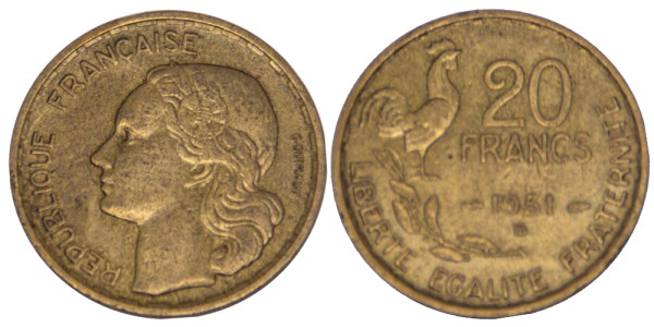 Франция, 20 франков 1951 год