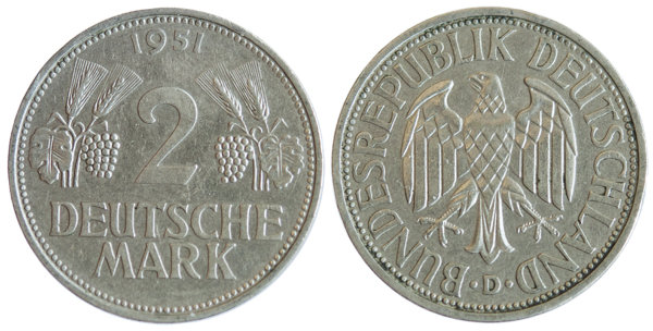 Германия, 2 марки 1951D год, XF №7
