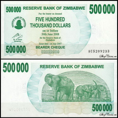 Зимбабве 500 000 долларов 2007 (UNC Pick 51)