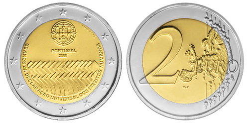Португалия, 2 евро 2008 (UNC) 60-летие Декларации прав человека