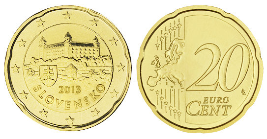 Словакия, 20 центов 2013 (UNC, латунь)