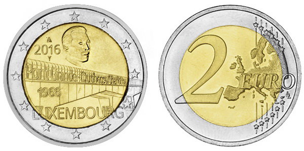 Люксембург, 2 евро 2016 (UNC) 50-летие моста великой герцогини Шарлотты