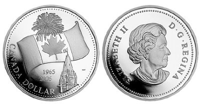 Канада, 1 доллар 2005 год, 40 лет канадскому флагу, ПРУФ