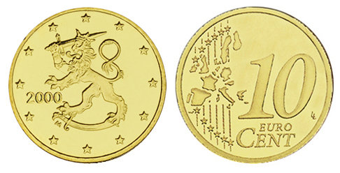 Финляндия, 10 центов 2001 (UNC, латунь)