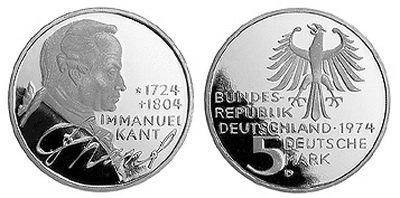 Германия, 5 марок 1974 год, Иммануил Кант, ПРУФ