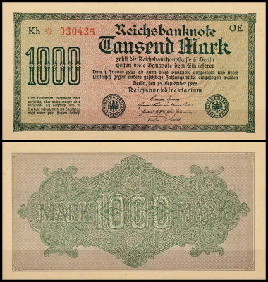 Германия 1000 марок 1922 UNC P.76 Вариант 2