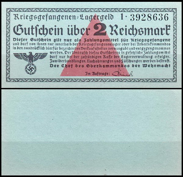 Германия 2 марки 1939-1945 UNC Для лагерей военнопленных