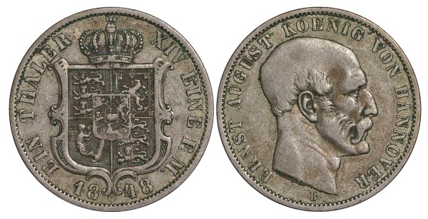 Брауншвейг-Каленберг-Ганновер 1 талер 1848 B, Эрнст Август (1837-1851)