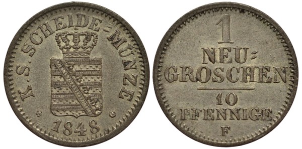 Саксония 1 новый грош - 10 пфеннигов 1848 Фридрих Август II (1797-1854)