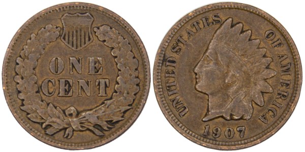 США, 1 цент 1907 год