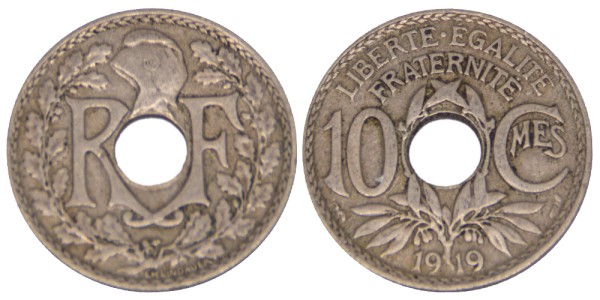 Франция, 10 сантимов 1919 год