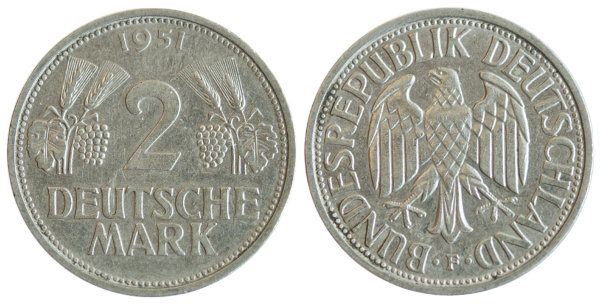 Германия, 2 марки 1951F год, XF №8