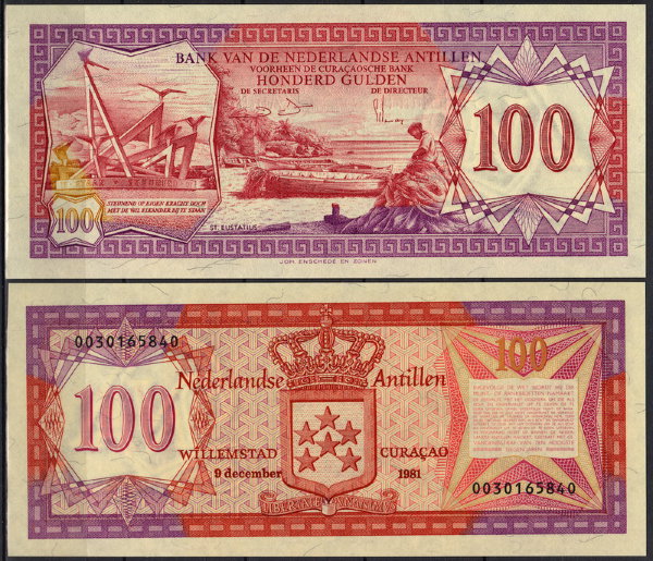 Антильские острова 100 гульденов 1981 (UNC Pick 19b)