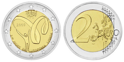 Португалия, 2 евро 2009 (UNC) 2-е португалоязычные игры в Лиссабоне